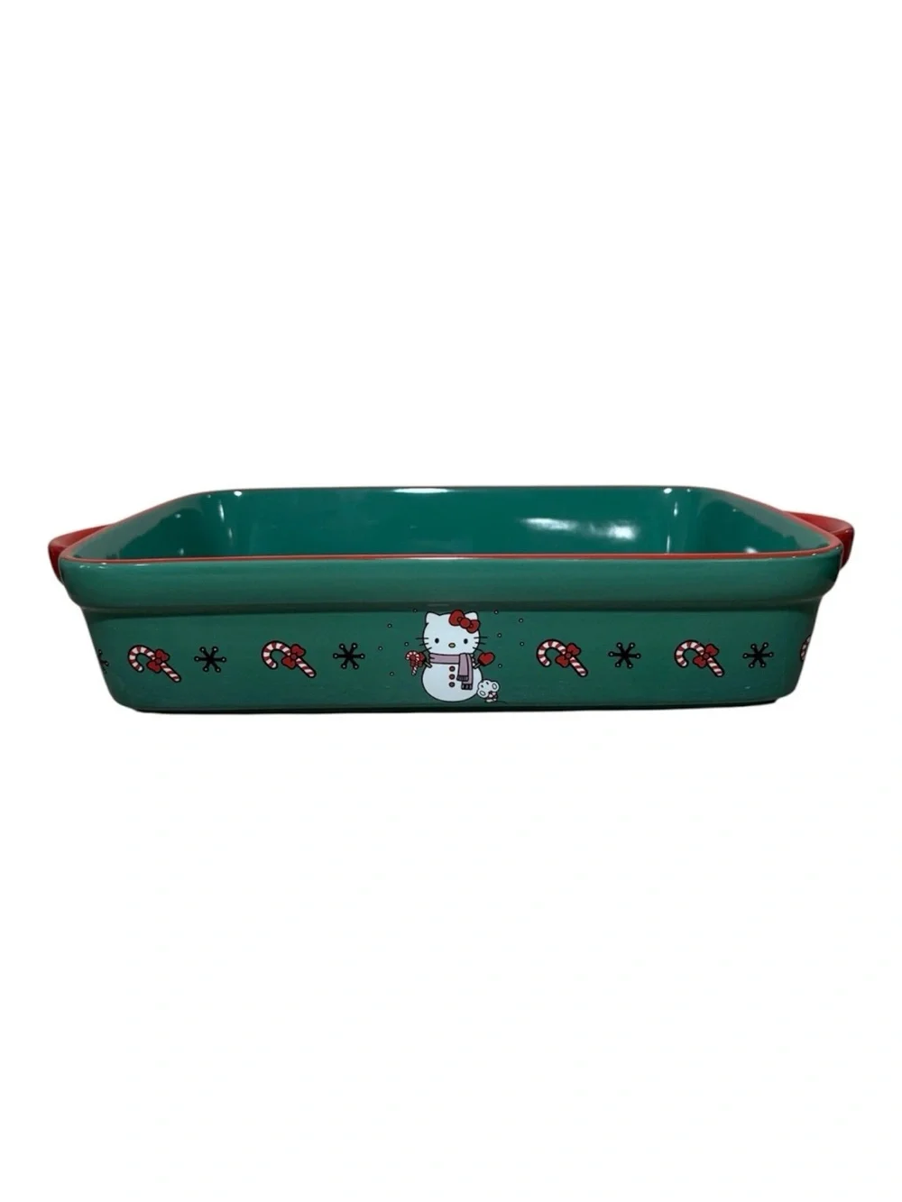 Hello Kitty Rectangle Baking Dish Christmas Snowman Green Sanrio Ceramic Pan